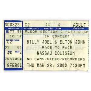 Vintage 2002 Elton John Billy Joel Concert Ticket Stub Uniondale NY